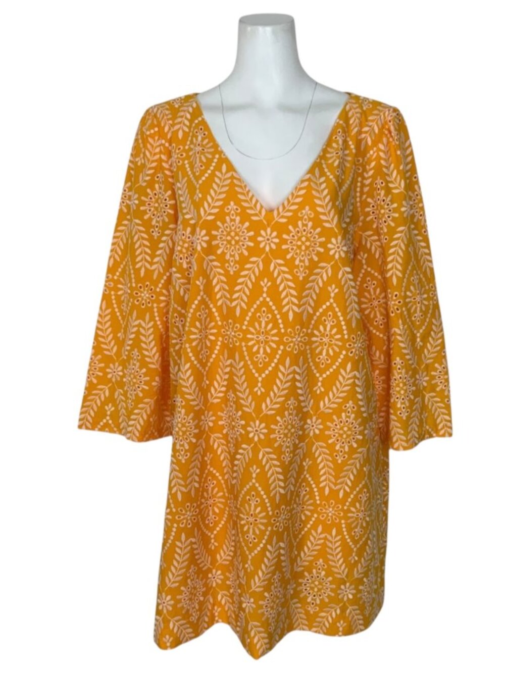 Ann Taylor Floral Eyelet Shift Dress XXL 2XL Citrus Sun Cotton Embroidered